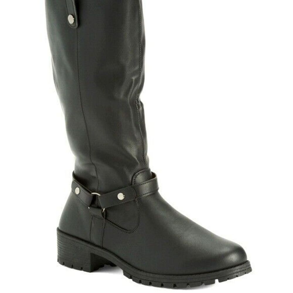 Olivia Miller Black  High Shaft Riding Boots Strap Accent - Picture 2 of 2